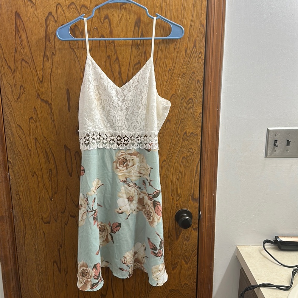 Shein Floral Print Lace Insert Cami Dress